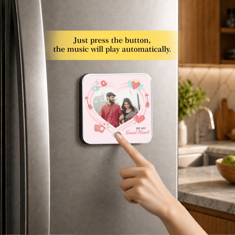 Customisable Musical Fridge Magnetic Photo Frame with Custom Song and Text Heart Theme Romantic Gift Unique Anniversary, Birthday & Valentine’s Day Gift for Couples